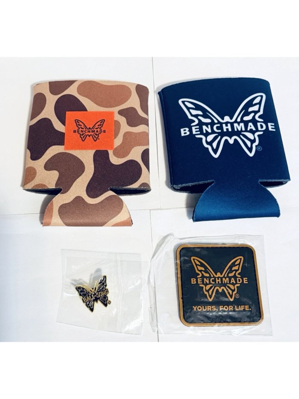 Benchmade Lot of 4 Butterfly Patch Coozie Bali-Song Pin Lot Shot Show 2026